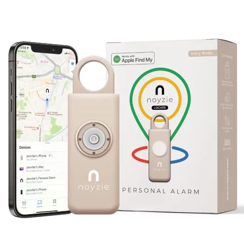 Noyzie Personenalarm für Frauen mit GPS-Tracker – finde geliebte Menschen über Apple „Wo ist?“ App – USB-ladbarer 130dB Sicherheitsalarm, Bluetooth-Schlüsselfinder & Batterieanzeige Hautfarbenes GPS