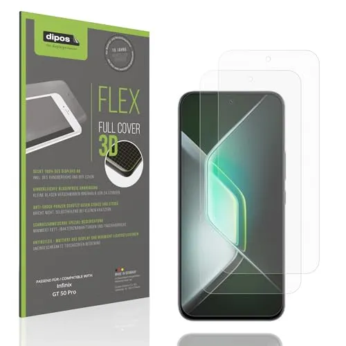 dipos FLEX 2x Schutzfolie matt passend für Infinix GT 50 Pro, Antireflex, 100% Displayabdeckung, Fingerprint Kompatibel, case-friendly, Full Cover Displayschutz Folie