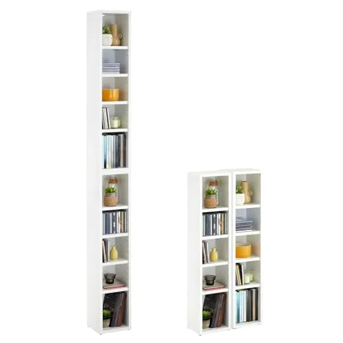 CARO-Möbel CD-Regal CHART - Stilvolles Medienregal in Weiß, bietet Platz für bis zu 160 CDs und überzeugt durch seine schlanke Bauweise mit 10 Fächern.