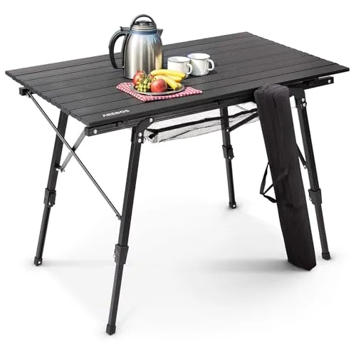 Arebos Campingtisch faltbar 120 x 70 cm – Höhenverstellbar & ultraleicht - Camping-Möbel: Praktischer Klapptisch mit höhenverstellbaren Beinen (58-78 cm) für maximale Flexibilität. Ideal für Camping, Grillen oder Gartenpartys, inklusive Tragetasche für einfachen Transport.