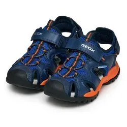Geox J Borealis Boy C Sandal - Wasserdichte Kindersandalen, ROYAL/ORANGE, 31 EU - Wasserdichte Sandalen aus schnelltrocknenden Materialien bieten optimalen Schutz und Komfort. Der Einzelklettverschluss und die elastischen Schnürsenkel erleichtern das Anziehen und sorgen für eine perfekte Passform.