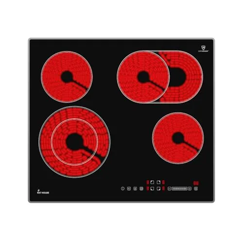 Kkt Kolbe Elektro-Kochfeld CH5901AL, 59cm Glaskeramik Kochplatte - Kochfelder mit 4 Zonen, Touch-Slider-Bedienung und eleganten Aluminiumrahmen für präzise Temperaturregelung und modernes Design in Ihrer Küche.