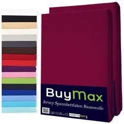 Buymax Spannbettlaken 2-er Set – 100% Baumwolle - Bettlaken Set für Matratzen bis 25 cm Höhe, aus weichem Jersey, waschbar bis 60°C, ideal für komfortables Schlafen in Bordeaux.