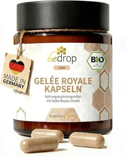 bedrop Gelée Royale Kapseln Bio Qualität - 60 Kapseln mit 980 mg reinem Gelee Royal - Bio Gelée Royale Kapseln: 100% Imkerqualität, reich an Polyphenolen & Flavonoiden. Jede Kapsel enthält 320mg Gelée Royale für optimale Unterstützung. Hergestellt in Deutschland unter höchsten Hygienestandards.