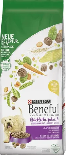 Beneful Hundefutter Glückliche Jahre 7+ mit Huhn und Gartengemüse 12 kg - Hundefutter für Senioren, angereichert mit Huhn und frischem Gemüse für gesunde Vitalität und Lebensfreude.
