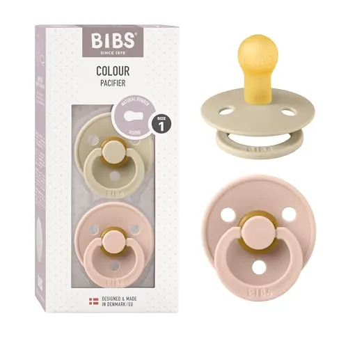 BIBS Colour Schnuller 2er-Pack, BPA-frei, Kirschform Nippel. Naturkautschuk/Latex, Hergestellt in Dänemark. Größe 1 | 0+ Monate | 2-Pack, Vanilla/Blush