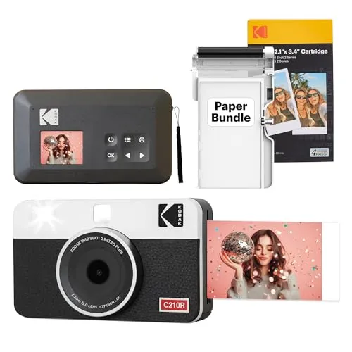 KODAK Mini Shot 2 Retro - 2-in-1 Sofortkamera und Fotodrucker, hochwertige 4Pass-Fotos, Bluetooth-Druck und 68 Blatt im Paket