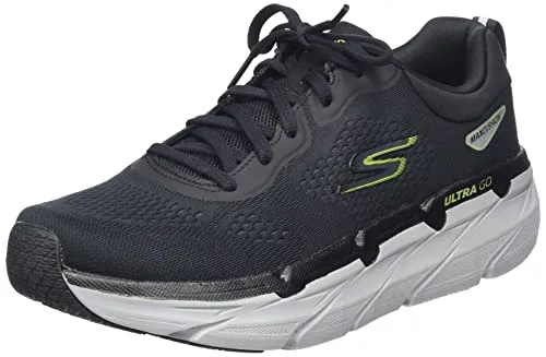 Skechers Herren MAX Cushioning Premier Perspective Road Running Shoe, Black and Lime Textile, 44 EU