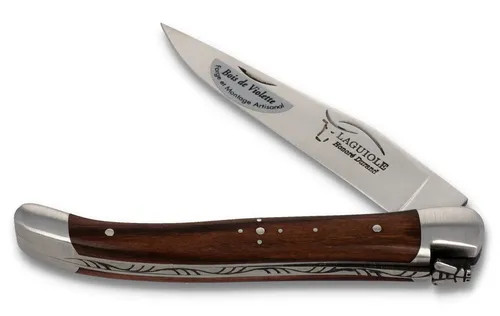 Laguiole Honoré Durand Taschenmesser 1LA111IM2ASM12BVI0 - Taschenmesser mit 11cm Griff aus edlem Violettholz, verzierte Feder und matte Backenstahlklinge - ideal für Sammler und Outdoor-Enthusiasten.