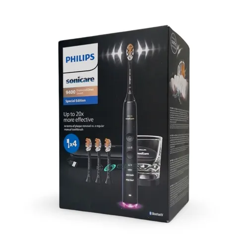 PHILIPS Sonicare HX9918/89 DiamondClean Smart 9500 - Elektrische Zahnbürste Schwarz - Elektrische Zahnbürste mit Schalltechnologie und App-Unterstützung für optimale Mundpflege. Entfernt Plaque effektiv und sorgt für gesünderes Zahnfleisch.