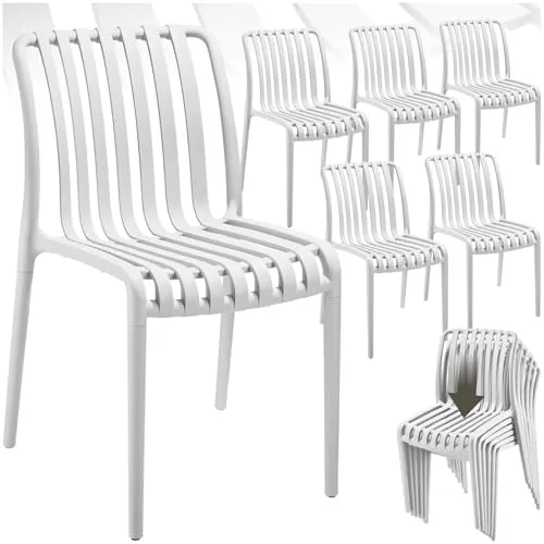 TecTake Gartenstühle Alcudia 6er Set - Wetterfest & Stapelbar, Creme - Stühle für Garten und Balkon, wetterfest aus hochwertigem Kunststoff, stapelbar und pflegeleicht für entspannte Stunden im Freien.