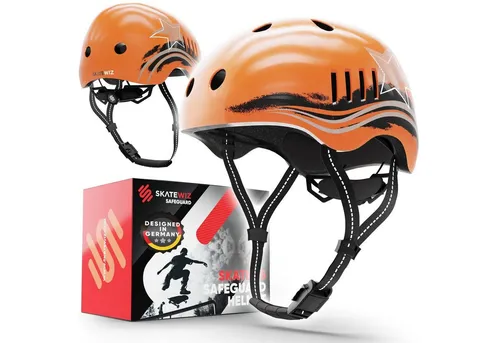 SKATEWIZ Fahrradhelm Kinder - Sicherer Skaterhelm in Orange für Mädchen & Jungen - Fahrradhelme, sicherer Halbschalenhelm mit 19 Belüftungsöffnungen, Größenanpassung durch Drehrad, ideal für Radsport und Rollsport ab 6 Jahren.