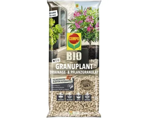 COMPO BIO GRANUPLANT Drainage- und Pflanzgranulat – 100% natürlicher Bimsstein – 10 Liter - Hochwertiges Bimsgranulat aus regionalem Vulkangestein für optimale Drainage und Luftversorgung der Wurzeln. Ideal für Kübelpflanzen und als nachhaltige Alternative zu herkömmlichem Blähton.