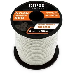 GO!elements Abspannleine Paracord 550 - 4mm, Paracord 550 aus reißfester Nylonschnur weiß 30m