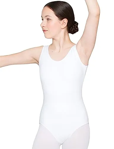 tanzmuster Kinder Ballett Trikot Lissy mit breiten Trägern in weiß, Größe 104/110