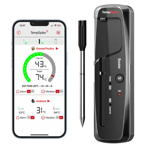 ThermoPro TempSpike Fleischthermometer TP961 - Kabelloses Grillthermometer mit 150m Bluetooth-Reichweite und IP67 wasserdicht, ideal für präzise Temperaturmessung beim Grillen ohne Kabelsalat.