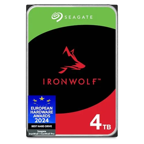 Seagate IronWolf 4TB, NAS Interne Festplatte HDD, 3.5 Zoll, 5400 U/Min, CMR, 64 MB Cache, SATA 6GB/s, silber, inkl. Data Rescue Service (ST4000VNZ06)
