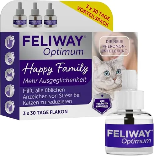 FELIWAY Optimum Vorteilspack - 3x 48ml Nachfüllflakons, für 3 Monate Entspannung und Ausgeglichenheit für Katzen, empfohlen von Tierärzt*innen