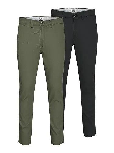 JACK & JONES Male Chino Hose 2er-Pack - Slim Fit - Wanderhosen im praktischen 2er-Pack, aus hochwertiger Baumwolle mit Elasthan für optimalen Tragekomfort und Bewegungsfreiheit.