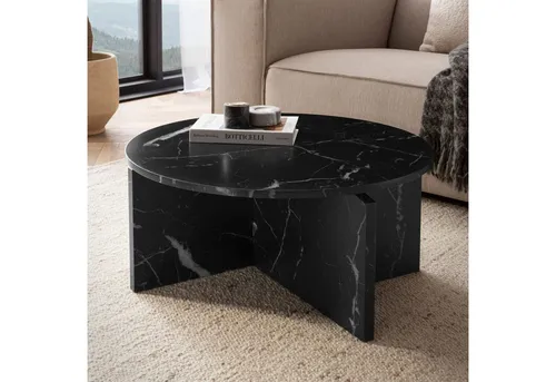 FINEBUY Couchtisch FB59734 - Moderner Wohnzimmertisch in Marmor Optik - Couchtisch in Schwarz, 70x70 cm, stabil und leicht aus MDF, ideal als Abstelltisch oder Dekotisch, pflegeleichte Oberfläche und einfache Montage.