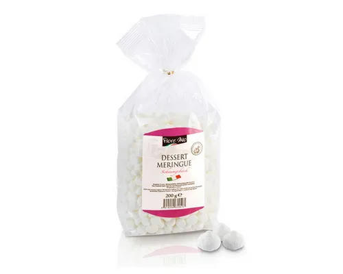 NAWARRA Fiore Mio Dessert Meringue Classic Mini Schaumgebäck 200g - Süße Mini Schaumgebäck-Tropfen für kreative Nachtisch-Kreationen. Ideal zum Dekorieren von Torten und Eisbechern oder als besondere Zutat in Sahne-Cremes.