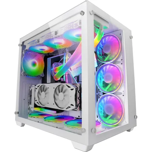 Mars Gaming MCV3 Weiß - Custom XXL E-ATX Gaming Tower - PC-Gehäuse mit dualem gehärtetem Glasfenster und modularer Zweikammerstruktur für optimale Kühlung; Platz für bis zu 10 Lüfter und 5 Festplatten.