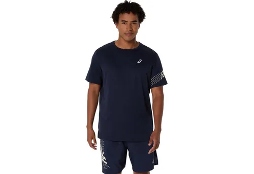 ASICS Icon Laufshirt Herren - Dunkelblau, Größe XL (auch in S verfügbar) - Trainingsbekleidung mit atmungsaktivem Material, das Feuchtigkeit effektiv abführt und für hohen Tragekomfort sorgt. Ergonomischer Schnitt für volle Bewegungsfreiheit und reflektierende Details für bessere Sichtbarkeit.