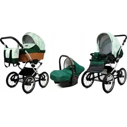 Babylux® Classic Exclusive 3in1 Kinderwagen Set – Green Daisy - Vielseitiger Kombikinderwagen aus der beliebten BabyLux Kollektion. Er bietet drei Funktionen: als tiefen Kinderwagen, Reisebuggy und Autositz. Ideal für wachsende Kinder und bietet höchsten Komfort und Sicherheit.