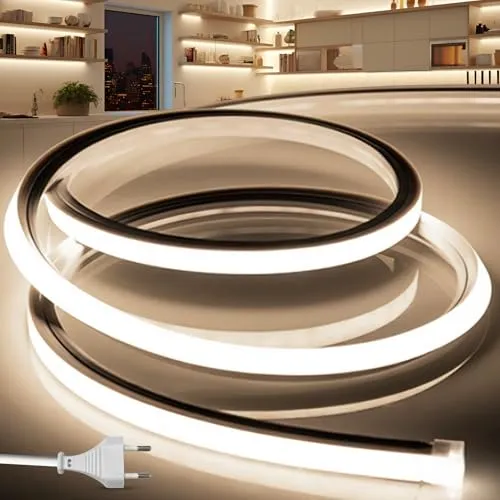 BRIMETI LED Streifen Aussenbereich 230V Neon LED Strip 10M Wasserdicht Lichtband IP65 Neutralweiß Silikon Aussen Schlauch 120LED/M Outdoor Lichtleiste Band für Innen Heim Küche mit Netzteil