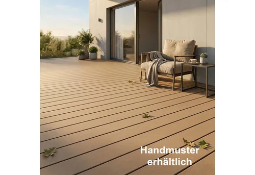Woodstore24 Terrassendielen WoodoRhodos WPC Diele für Terrasse und Balkon mit Clipsystem, (Bodenbelag Komplettset mit Unterkonstruktion, Clip-Befestigung, 2,4m L x 12cm B x 2cm Stärke, in grau, anthrazit oder braun), Holzoptik, Klicksystem, Außenbereich, Gastronomie geeignet, wetterfest