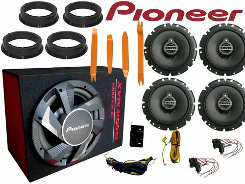 DSX Pioneer Aktiv Subwoofer Set für VW Golf 4 (1997+) - Car-HiFi-Lautsprecher mit 1900 W maximaler Leistung, inklusive 4 Pioneer 3-Wege Lautsprechern und maßgeschneiderten Adaptern für perfekten Klang im VW Golf.