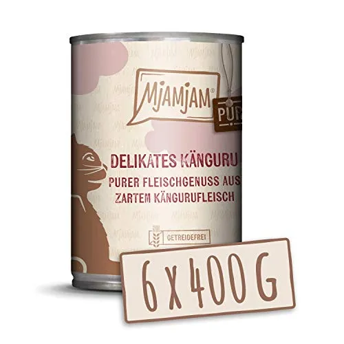 MjAMjAM - Premium Nassfutter für Katzen - purer Fleischgenuss - delikates Känguru, 6er Pack (6 x 400 g), getreidefrei mit extra viel Fleisch