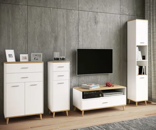 VCM Kommode Landos 917530 - Kommode in Weiß und Honig-Eiche, mit zwei Flügeltüren und einem festen Fachboden - ideal für stilvolle Stauraumlösungen in Ihrem Zuhause.