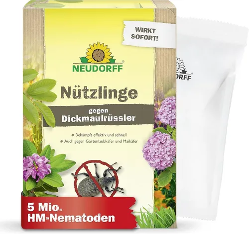 Neudorff Insektenspray Nützlinge gegen Dickmaulrüssler - Innovatives Schädlingsbekämpfungsmittel mit 5-10 Mio HM-Nematoden zur effektiven Bekämpfung von Dickmaulrüsslern. Ideal für den Garten, um Pflanzen zu schützen und die Biodiversität zu fördern.