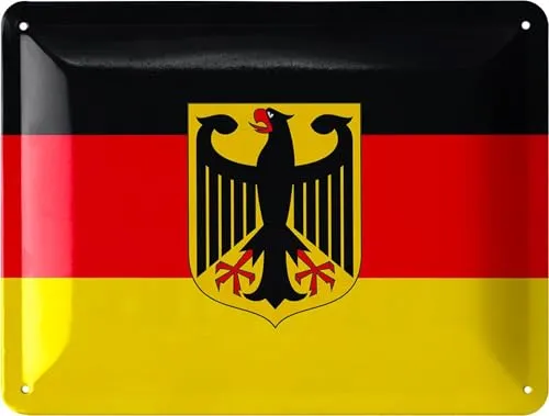 LANOLU Retro Blechschild Deutschland Flagge mit Adler, Souvenir Deutschland, Deutschlandfahne mit Bundesadler 15x20cm