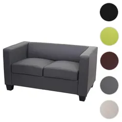 2er Sofa Couch Loungesofa Lille - Dunkelgraues Kunstleder - Modernes 2-Sitzer Sofa mit hoher Standfestigkeit und bequemer Polsterung, ideal für stilvolle Wohnräume. Perfekt für entspannte Stunden und verfügbar in verschiedenen Bezugsstoffen.