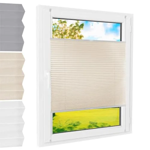 Plissee Klemmfix [Creme, 45x140 cm] ohne Bohren für Tür & Fenster, Faltrollo mit einfacher Montage/Bietet optimalen Sichtschutz und Privatsphäre, idealer Sonnenschutz