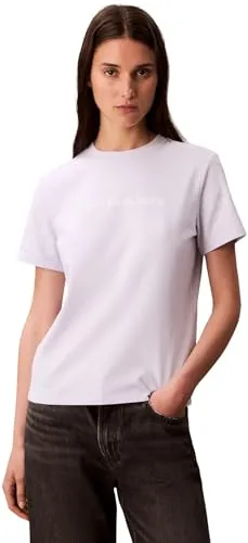Calvin Klein Damen T-Shirt Kurzarm Logo Classic Regular Fit, Violett (Lacey Lilac), L - Stilvolles Damen-T-Shirt von Calvin Klein mit klassischem Logo. Perfekt für lässige Outfits und den täglichen Gebrauch. Hoher Tragekomfort dank hochwertiger Materialien.