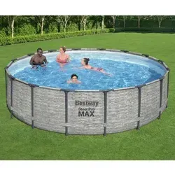 Bestway Steel Pro MAX Frame Pool - Komplett-Set mit Filterpumpe 488 x 122 cm, robuste Steinwand-Optik und müheloser Aufbau ohne Werkzeug