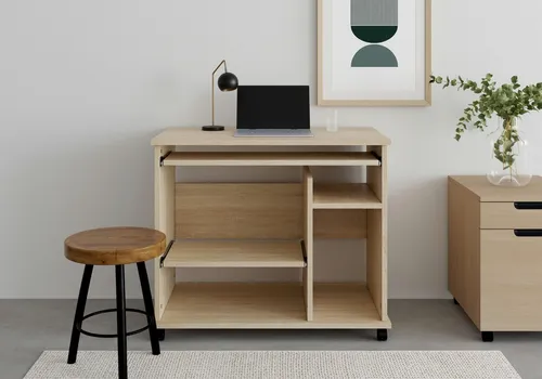 Computertisch VOGL MÖBELFABRIK "Compi" - Brauner Schreibtisch mit Rollen - Praktischer Computertisch mit Ablagefach und Auszügen für Tastatur und Drucker. Pflegeleichte Oberfläche, platzsparend und in verschiedenen Farben erhältlich. Ideal für Ihr Homeoffice.