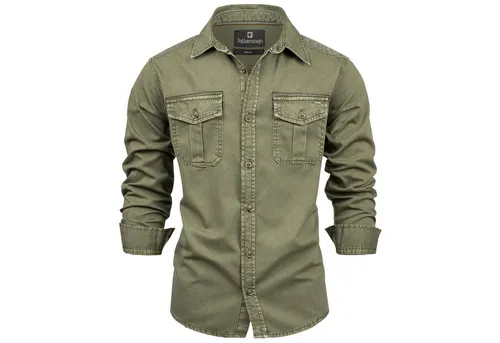 FALKENSTEJN Langarmhemd Herrenhemd Riccaldo - 100% Baumwolle, Vintage-Stil in Army - Hochwertiges Hemd aus 100% Baumwolle in Vintage-Optik, ideal für stilbewusste Männer. Erhältlich in 3 Farben, perfekt für jeden Anlass.