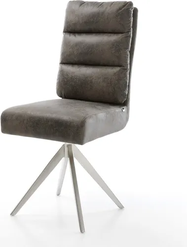 DELIFE Esszimmerstuhl Pela-Flex Grau Antik mit Edelstahl Kreuzgestell - Eleganter Esszimmerstuhl mit Taschenfederkern für höchsten Sitzkomfort. Mikrofaserbezug, robust und leicht zu reinigen, ideal für stilvolle Essbereiche.