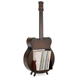 Stagecaptain SR-80 D Schallplattenregal "Django" Dunkelbraun - Regal für LPs im stilvollen Gitarren-Design, aus hochwertigem Vollholz, bietet Platz für bis zu 80 Schallplatten und bringt Ordnung in Ihre Musiksammlung.