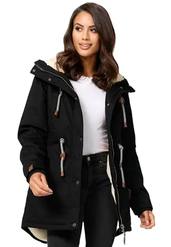 Navahoo Damen Winterjacke mit Teddyfell - B991 Ireliaa Schwarz Gr.S - Funktionsjacken mit kuscheligem Teddyfell, ideal für kalte Tage und Übergangszeiten, leicht und komfortabel für optimalen Tragekomfort.