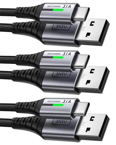 INIU USB C Kabel 3 Stück (2m+2m+0,5m) - Schnellladekabel 3.1A - Hochwertiges USB C Kabel-Set für schnelles Laden und Datenübertragung. Robuste Nylon-Ummantelung sorgt für Langlebigkeit und Flexibilität. Ideal für iPhone 15, Samsung S24 und mehr.
