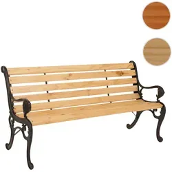 Gartenbank HWC-O25, 3-Sitzer aus Kiefernholz mit Gusseisen - Gartenbänke - Stilvolle 3-Sitzer Bank aus lackierter Monterey-Kiefer mit stabilen Gusseisen-Gestell, ideal für entspannte Stunden im Freien.