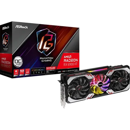 ASRock Phantom Gaming D Radeon RX 6900 XT 16G OC - Grafikkarte mit 16 GB GDDR6, G-SYNC/FreeSync-kompatibel, RGB Lighting und VR Ready für ein beeindruckendes Gaming-Erlebnis.