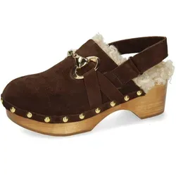 Melvin & Hamilton Flora 1 Leder-Fellschuhe für Damen Clog Block-Absatz, Echtes Leder braun 38 EU