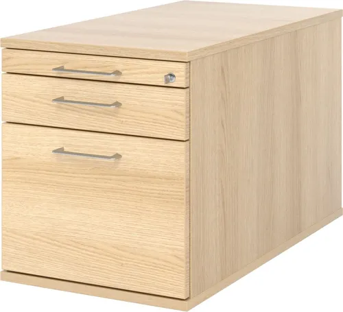 Hammerbacher Rollcontainer 80cm mit 1 Schub - Büroschränke: Robuster Rollcontainer aus Eiche mit Zentralverriegelung und Hängekorb für Registermappen, ideal für organisierten Stauraum im Büro.
