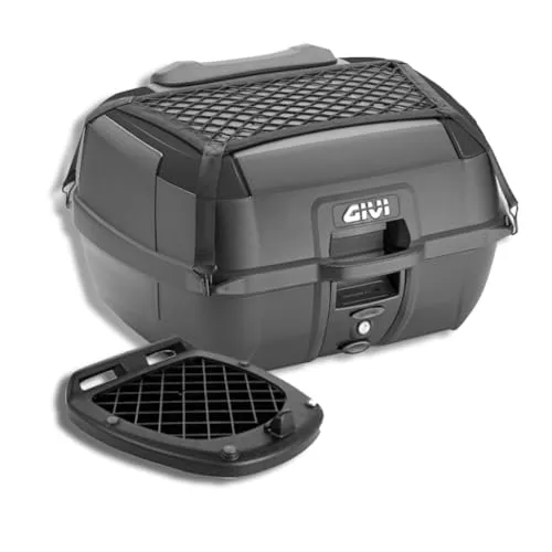 GIVI Topcase B45B+ 45L Schwarz mit Monolock Platte - Topcase 45 l für Motorrad, inklusive Rückenlehne und elastischem Aufbewahrungsnetz für sicheren Transport, ideal für lange Fahrten.